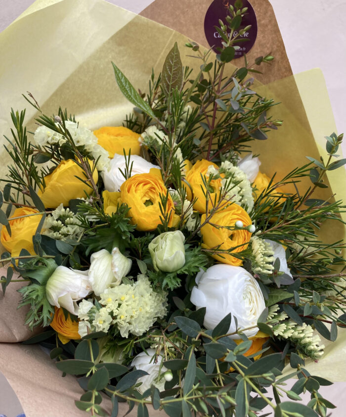 Bouquet de Pâques, jaune, blanc et vert 🐣