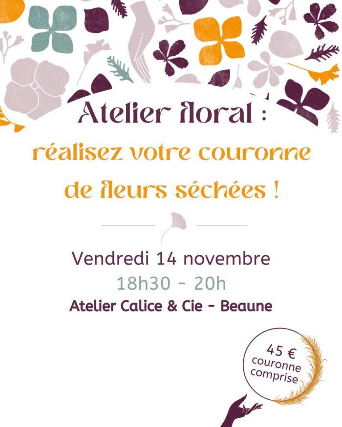 Atelier floral Vendredi 14 novembre : réalisez votre couronne ou cadre en fleurs séchées 🌸